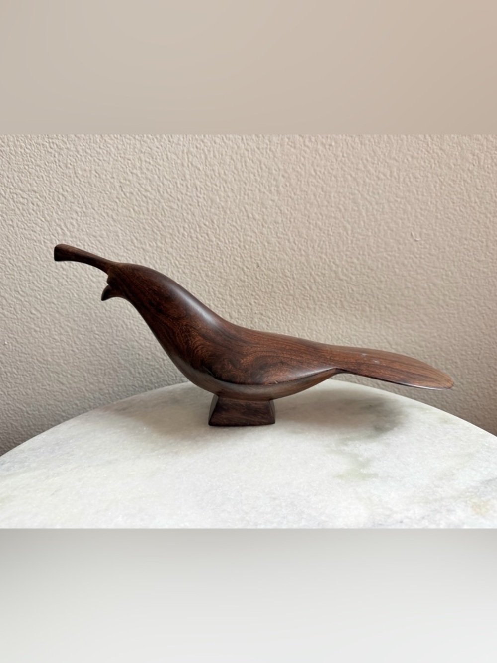Hand-Carved Wooden Quail Sculpture - Rich Walnut Tone